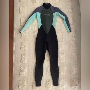 O’Neill Cold Water Wetsuit TFX Lumbar Flex Womens Size 6 Gray & Teal Blue Surf